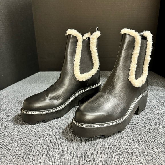 Calvin Klein Women’s Anissa Lug Sole Block Heel Cozy Faux Fur Chelsea Booties - Picture 4 of 16